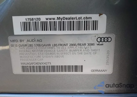 2014 Audi A8 3.0T z USA, uszkodzony, nr VIN WAUAGAFDXEN004273